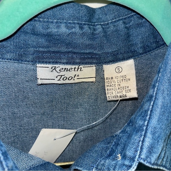 Vintage 90s y2k denim button shirt bear honey bees shoulder pads S new nwt - Picture 5 of 6